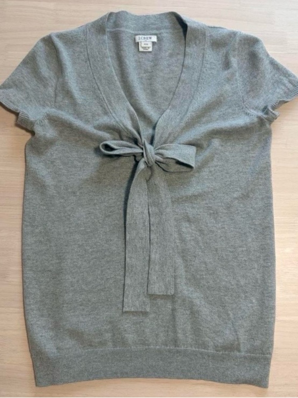 J. Crew Gray V-Neck Short-Sleeve Tie-Front Sweater